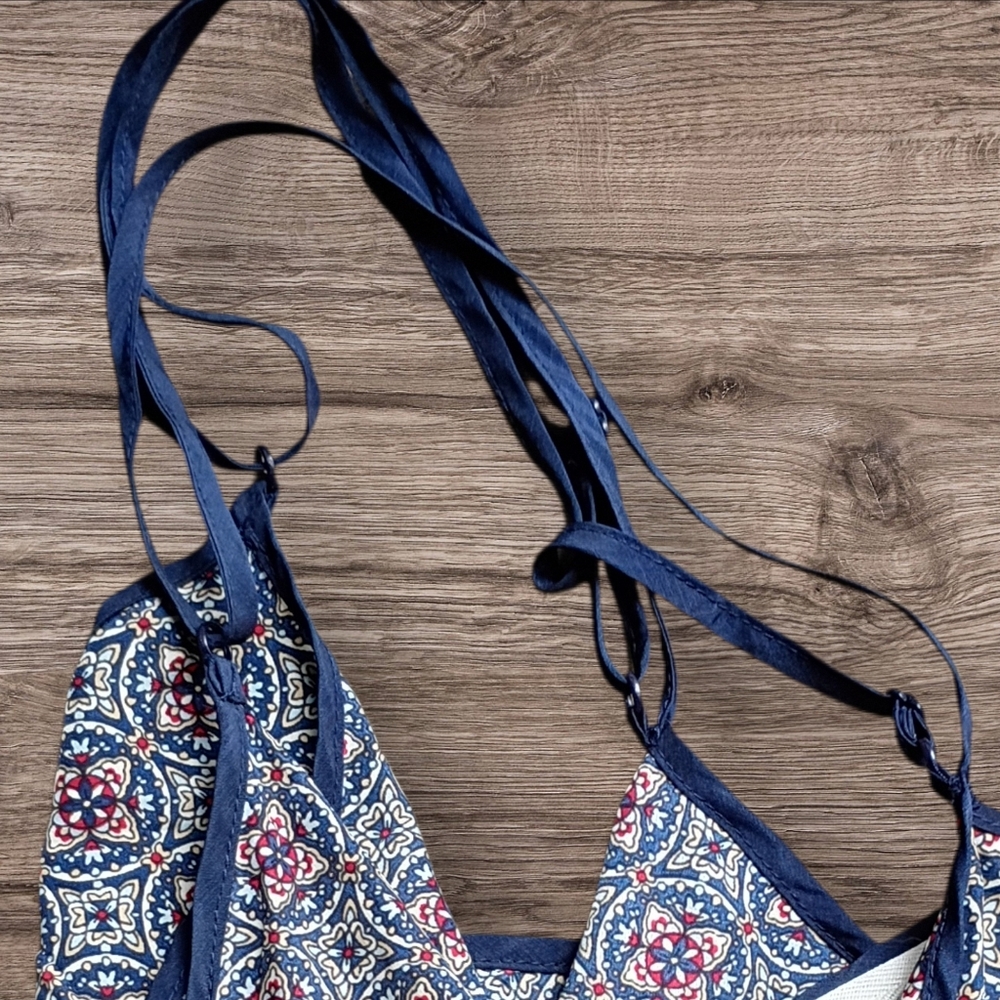 Sans Souci Boho Jumpsuit Blue Red Kaleidoscope Patterned Spaghetti Strap Size M - Picture 4 of 4